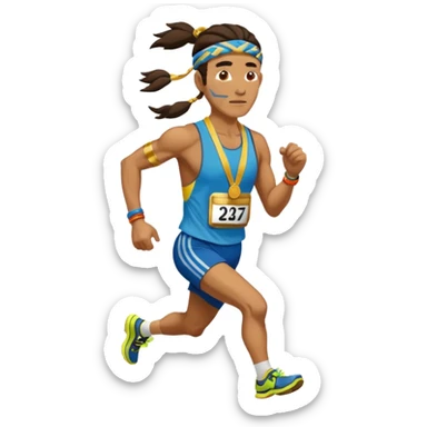 shaman picking running a marathon with gold medal sticker