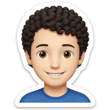 boy, dark and short curly hair, medium white skin,  sticker