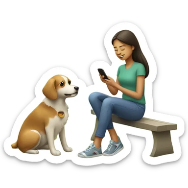 girl sitting outdoors with dog using her iphone for dog's health consult sticker