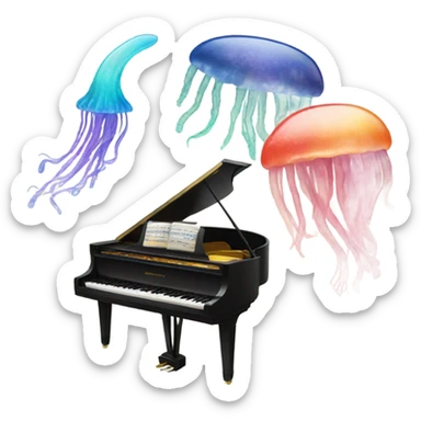Art, piano and jelly fish sticker