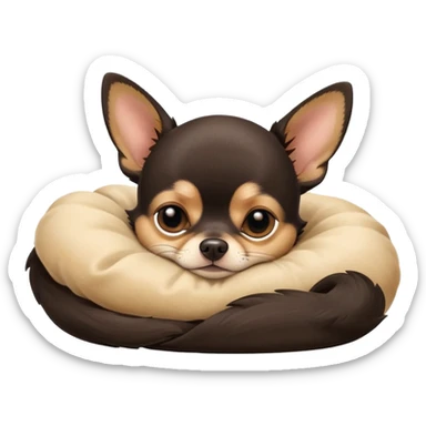 A high-resolution photo-realistic digital illustration of a cute black and tan chihuahua with big eyes shut sleeping lazily. sticker