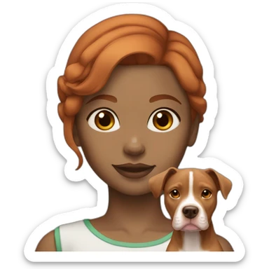 Girl with light tone skin auburn hair with fawn colored pitbull sticker