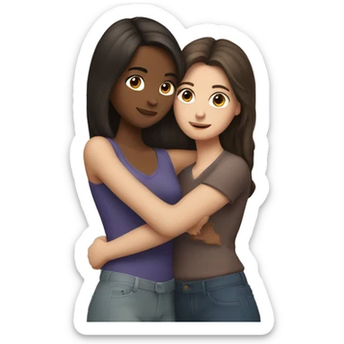 Brunette girl hugging another brunette girl sticker