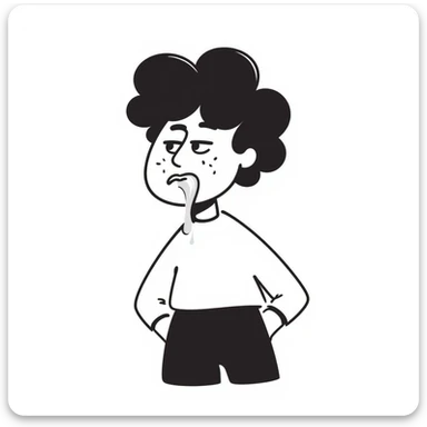 a drooling dumb person, hand drawn doodle style sticker