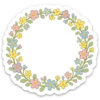a floral wreath made of small pastel flowers, Japanese hand-drawn, full object, transparent background sticker