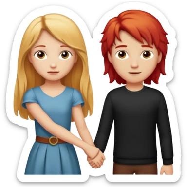 Blonde haired pretty girl holding hand with long red haired stoic manly boy sticker