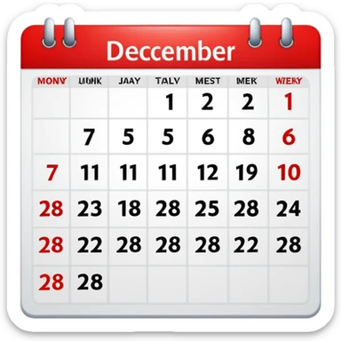 create a calendar for december 2026 , monday comes first day of the week and highlight with red 15-28 december sticker