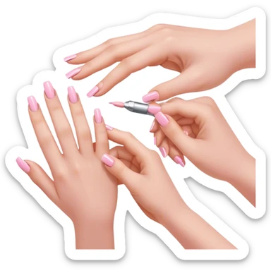 acrylic nails being painted in light pink sticker