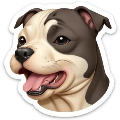 Cinematic Cute Yawning Black/Brindle Staffordshire Bull Terrier Portrait Emoji, Head tilted slightly with a dramatic, wide-open yawn, showcasing a smooth Fur with a striking black and brindle pattern, floppy ears slightly drooping, round dark eyes barely open in drowsy contentment, Simplified yet irresistibly adorable features, highly detailed, glowing with a soft, cozy glow, high shine, relaxed yet expressive, stylized with a touch of whimsy, bright and endearing, soft glowing outline, capturing the essence of a sleepy yet affectionate guardian, so drowsy it feels like it could stretch right out of the screen and curl up for a nap! sticker