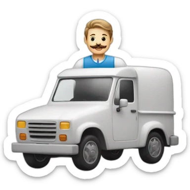 Un homme avec une moustache dans une camionette blanche sticker