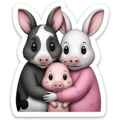 Home of rat, pig, cow, rabbit hugs sticker