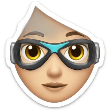 woman with underwater scubadiver gear with fins, in her face green and blue eyes, large and straight brown hair, pink diving underwater black suit gear sticker