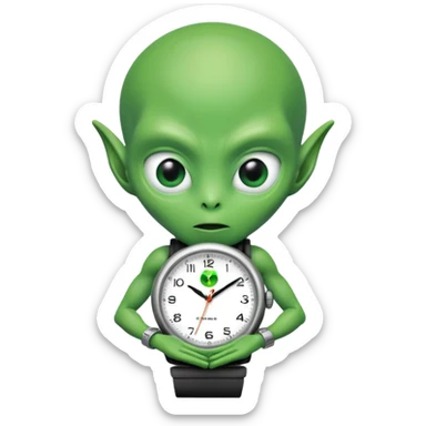 Alien with a watch saying 4:00 sticker