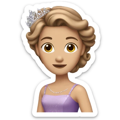 princess with straight light brown hair, brown eyes, light skin, violet dress and a tiara  sticker