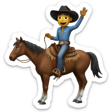 Cowboy riding horse waving the cowboy hat sticker
