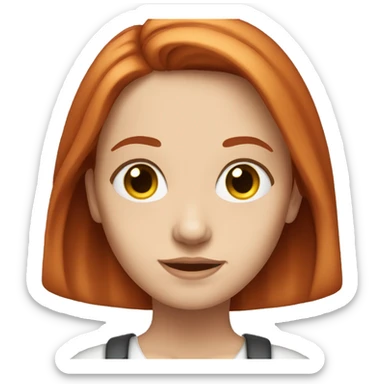 young white woman, shoulder straight length red hair, plump face sticker