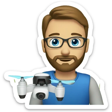 Man with blue eyes and beard flying a drone in a field sticker