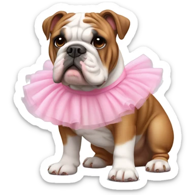 Brown and white English bulldog wearing pink skirt tutu  sticker