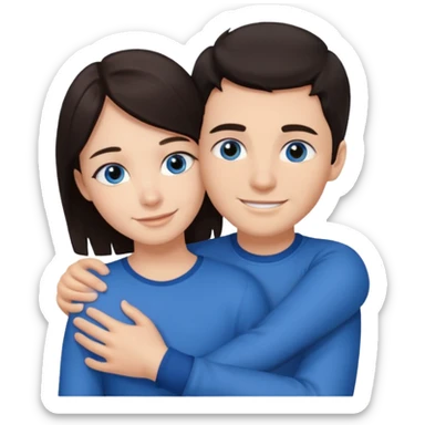 Chłopak z ciemnymi włosami i z ciemnymi oczami przytulający się do brunetki z niebieskimi oczami sticker