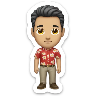 white man dark hairs, flower shirt, red pant sticker