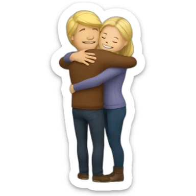 Hug a white man with brown hair and a white girl blond hair sticker