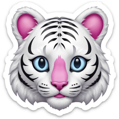 white tiger with blue eye, pink inner ears and nose sticker