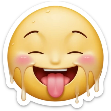 Smiley face emoji, closed eyes, tongue out, tongue dripping, white spots on face sticker