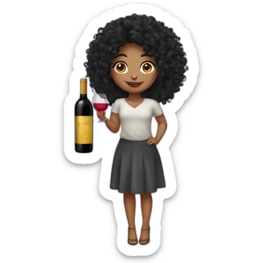 Black hair curly latin girl with wine sticker