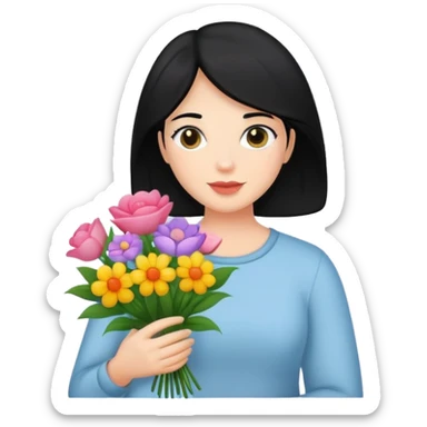 black haired mother holding flowers sticker