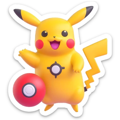 Pikachu waiting with a spinning Pokéball, cheerful expression, loading icon, modern emoji style sticker