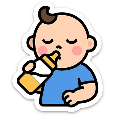 baby drinking from a bottle icon with color and black outlines sticker