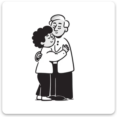 a child hugging an elder, simple and heartwarming, filial love sticker