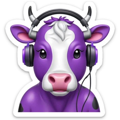 Purple cow with headphones sticker