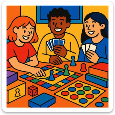 game night with colorful board games sticker