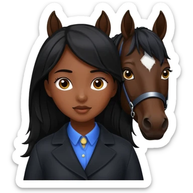 Dark brown asian girl with black horse sticker