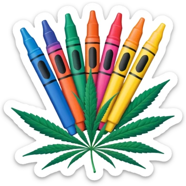 a pack of crayola markers with cannabis leaf sticker