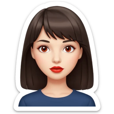 brunette woman, right bangs salmon red, grey eyes emoji sticker