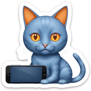 Cat with no ears head blue body blue with gadget sticker