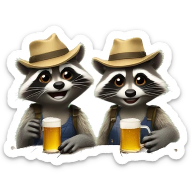 two raccoons drinking beer with hats sticker