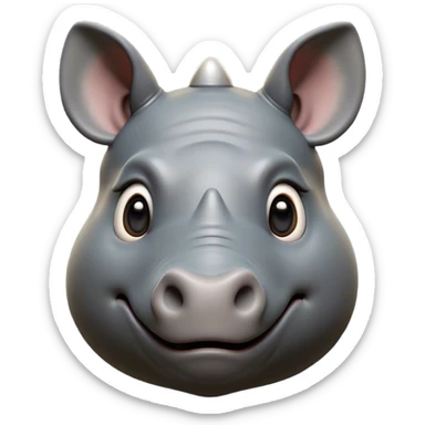 Cinematic Cute Rhinoceros Portrait Emoji, Head tilted playfully and inquisitively, featuring a rugged, glossy slate-gray hide with a gentle, rounded horn and round, sparkling eyes filled with curious wonder, Simplified yet irresistibly adorable features, highly detailed, glowing with a warm, friendly glow, high shine, affectionate and mighty, stylized with a touch of ancient charm, bright and endearing, soft glowing outline, capturing the essence of a mischievous yet loving rhinoceros, so playful it feels like it could stomp out of the screen and into your arms! sticker