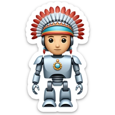 Full Robotic figure wearing native American regalia sticker