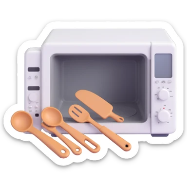 microwave with kitchen utensils sticker