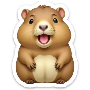 Cinematic Cute Yawning Capybara Portrait Emoji, Head tilted slightly with a dramatic, wide-open yawn, showcasing a plush, rounded body with drowsy, half-closed eyes and a relaxed expression, Simplified yet irresistibly adorable features, highly detailed, glowing with a soft, cozy natural glow, high shine, relaxed yet expressive, stylized with a dash of whimsical charm, soft glowing outline, capturing the essence of a drowsy yet affectionate guardian that seems ready to stretch out for a nap! sticker