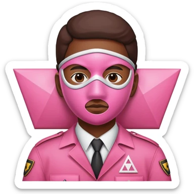  "Pink security guard, faceless, triangle symbol on mask, with a white stroke, 10 pixels" sticker