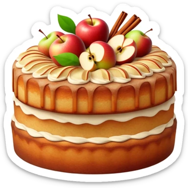 Cinematic Realistic Apfelkuchen Dessert Emoji, depicted as a classic apple cake bursting with cinnamon and apples rendered with soft textures and warm, inviting lighting. sticker