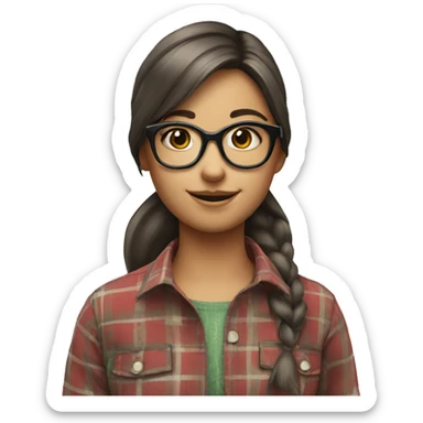 smiling girl in plaid shirt with Glases sticker