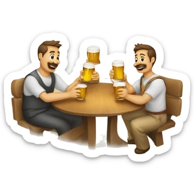 Tres manos agarrando tres jarras de cervezas y brindando sticker