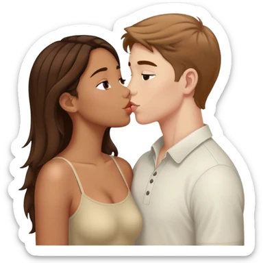 Biracial girl and white boy with brown hair kissing  sticker