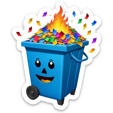 Dumpster fire piñata with confetti sticker