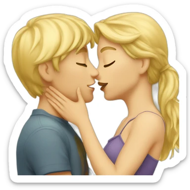 Blond boy kissing a blonde girl sticker